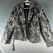 Jones New York Suit Women s Blazer Size 8 Black Floral Brocade Shiny Formal