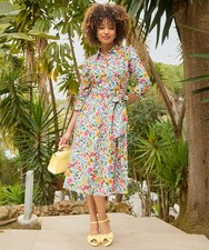 Joe Browns Women's Vibrant Floral Button-Down Shirt Dress, White, 6