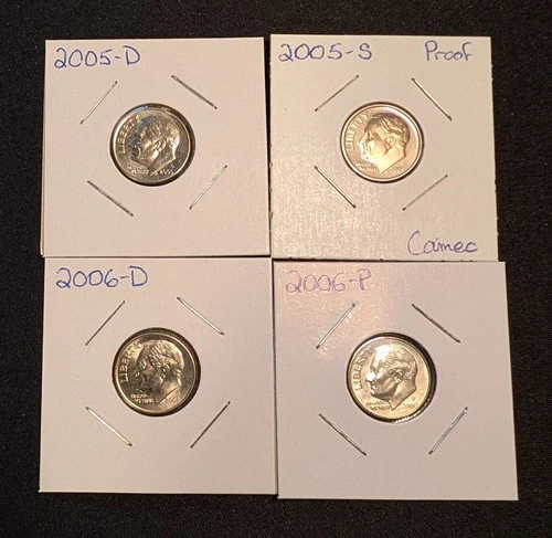 2005-D, 2005-S, 2006-D, 2006-P Roosevelt Dimes AU++/Unc Lot 25D04 FREE SHIPPING!