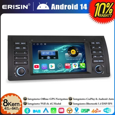 8-Kern 64GB Qualcomm Android 14 DAB+ Autoradio Bluetooth GPS Navi für BMW X5 E53 - Bild 1 von 4