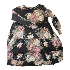 Glitzy Girlz Black Floral Long Sleeve Tiered Ruffle Knee Dress Size XLarge