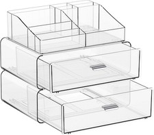3 Tier Clear Acrylic Makeup Organizers with Ders, Tiered