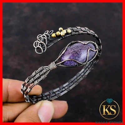 Oval Purpurite Gemstone Wedding Wire Wrapped Engagement Birthday New Cuff Copper - Image 1 of 4