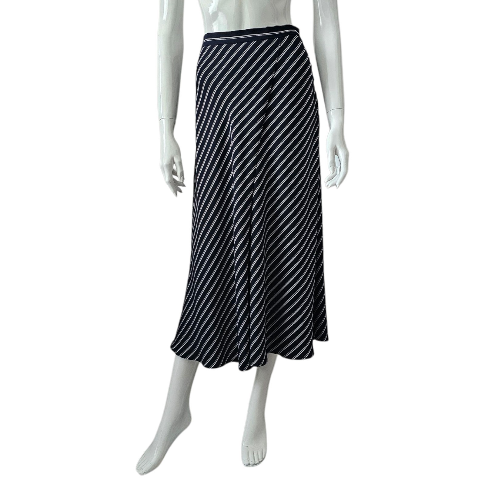 Veronika Maine Navy Blue Striped Midi Skirt Size 12