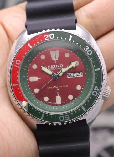 SEIKO DIVER DAY/DATE RED DIAL 6309 VINTAGE SEIKO 'TURTLE' MODIFIED 44MM CASE