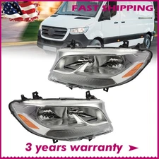 For 2019-2024 Mercedes-Benz Sprinter Halogen Headlight Headlamps Chrome LH+RH