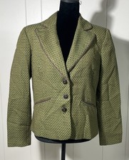 Vintage Y2K Worthington Green Brown Houndstooth Tweed Cropped Blazer Size 8