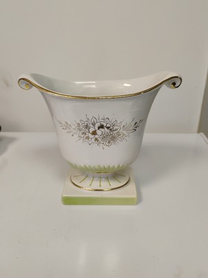 Vintage Carbone Italian Ceramic Gold Floral Pedistal Urn 