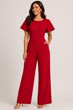 Mono para mujer Calvin Klein rojo con hombros descubiertos pierna ancha talla 14 manga acampanada
