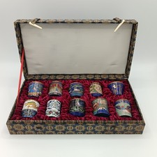 China 10 Vintage Cloisonné Miniatur Deckeldosen Emaille in Box