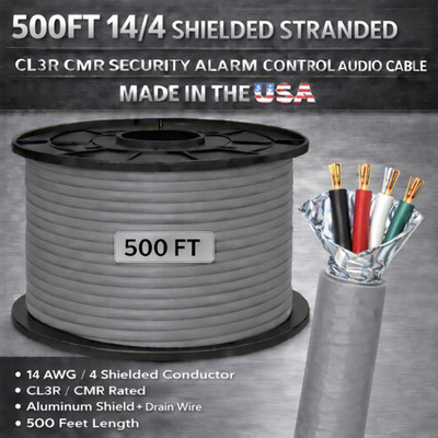 500FT 14/4 Shielded Stranded CL3R CMR Security Alarm Control Audio Cable