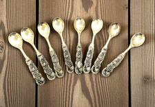 Vintage Silver Plated Grape Vine Pattern set Of 8 Baby Spoons 4" Ornate