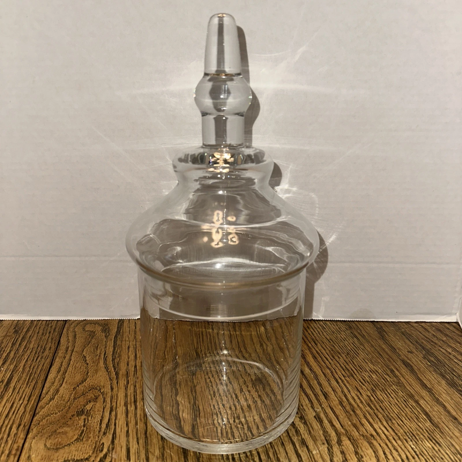 Vintage 11” Tall Apothecary Flat Bottom Clear Glass Jar Canister Container