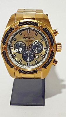 Invicta BOLT Chronograph Watch #31439, 45mm Case, Gold on Gold, New Battery NICE