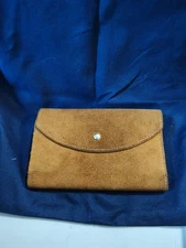 Vintage Checkbook Soft Suede Leather Wallet Envelope Snap Shut, Coin Pocket Snap