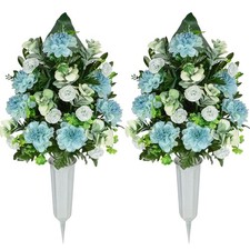 Artificial Cemetery Flowers Bulbous Chrysanthemum Flowers Greenery Bouquet fo...