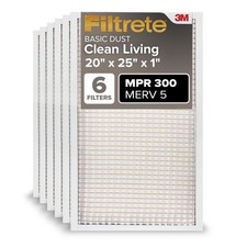 Filtrete 20x25x1 Air Filter MERV 5, 6-Pack AC Furnace HVAC Filters for Home, ...
