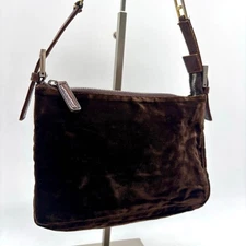 FENDI Velour Leather Shoulder Bag Accessory Pouch Brown Vintage Rare Authentic 