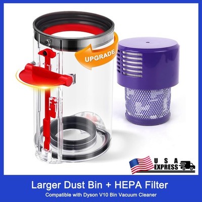 Upgraded Dust Bin+HEPA Filter for Dyson V10 Vacuum Cleaner Canister Large Bin