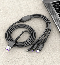 One 3-in-1 USB charging cable BLACK for phone Tablet Type-c Micro charging 4ft