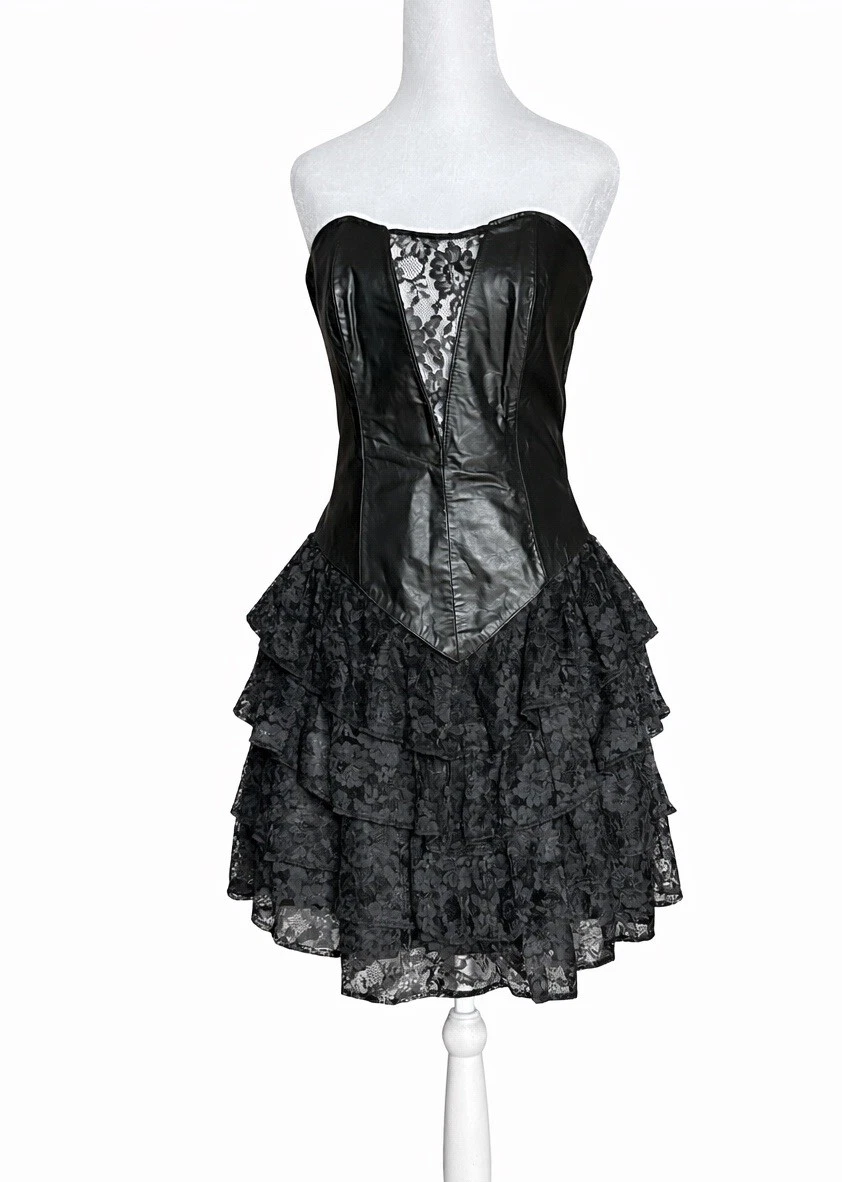 90s corset dress 90s Sheer Navy Lace Corset Maxi Dress (L)