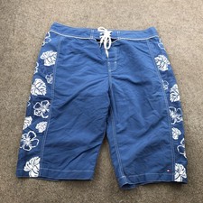 Tommy Hilfiger Shorts Boys 16 Blue Floral Hawaiian Board Swim Trunks Drawstring