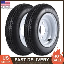 2-Pack Trailer Tire and Rim 480X8 4.80-8 480-8 Load Range C 4 Lug White Wheel