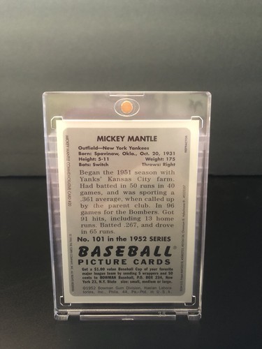 1996 Bowmans Best Mickey Mantle Commemorative Refractor 1952 Bowman Rookie Card - Picture 2 of 3