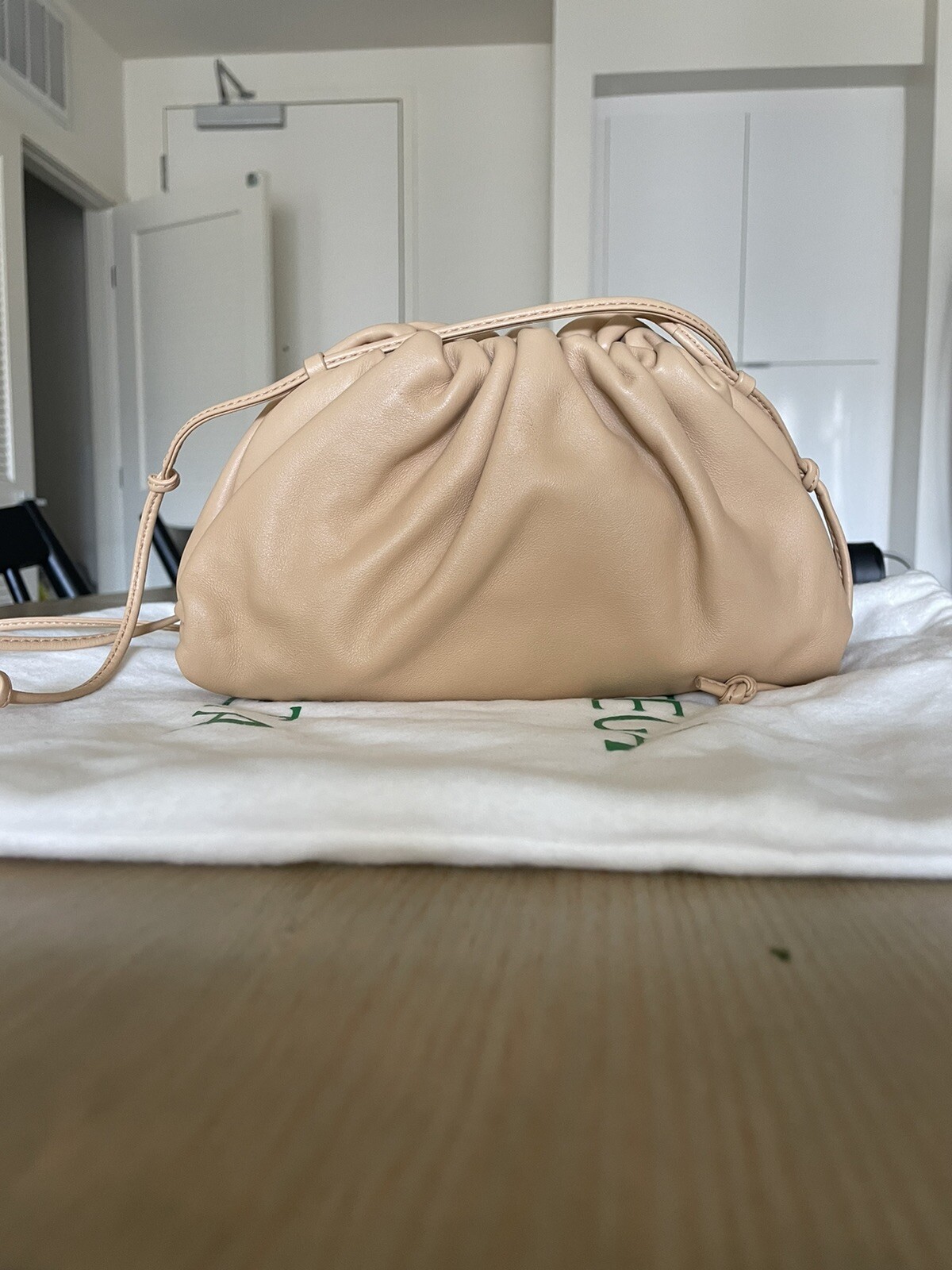 BOTTEGA Leather Mini Pouch Almond 2100 Gem