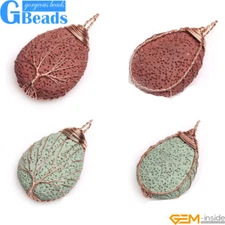 Drop Chakra Lava Rock Gemstone Pendant For Necklace Fashion Jewelry 30x41mm