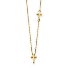 Real 14kt Yellow Gold Sideways Cross and Cross Pendant Necklace