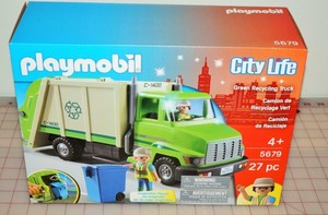 playmobil green recycling truck playset