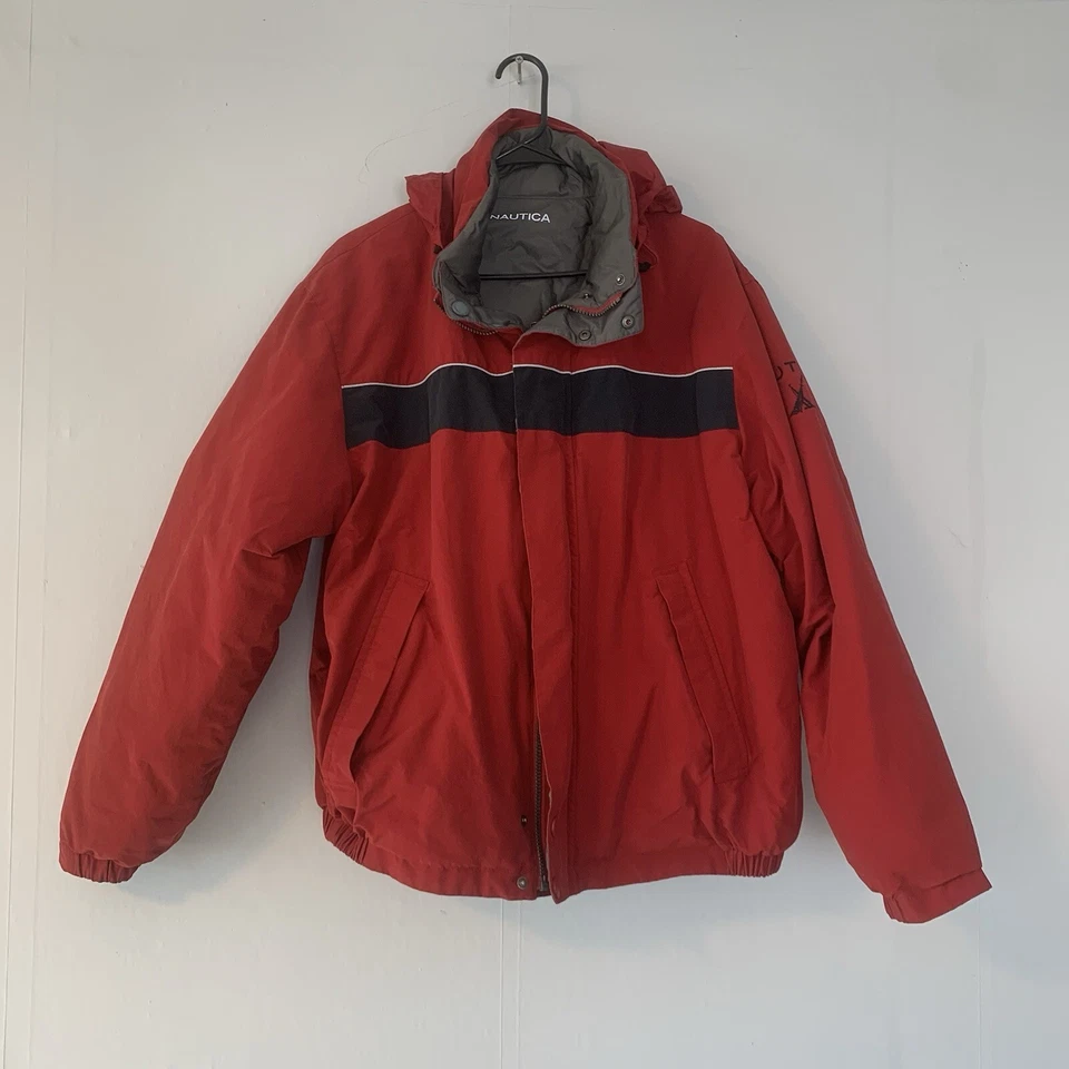 Chaqueta Reversible De Colección Años 90 Y2K Nautica Talla L Abajo Puffer Plateada Roja Azul Con Capucha Foto 2 de 4