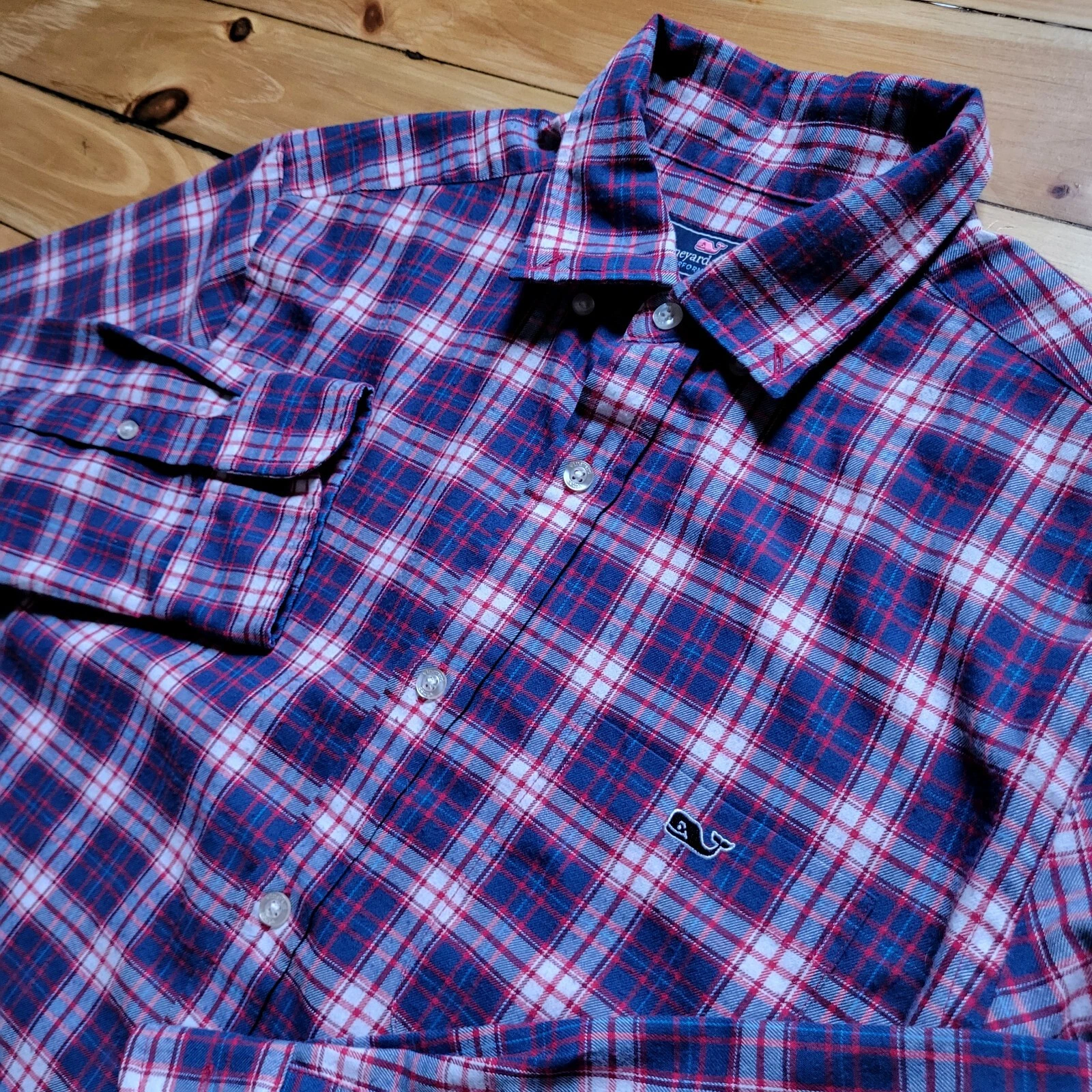 Vineyard Vines Shirt Mens M Button Down Tucker Blue Plaid Performance Flannel