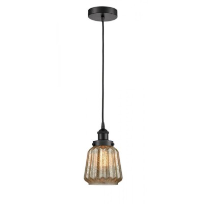 Innovations Edison Chatham 1 Light Mini Pendant, BK/Merc - 616-1PH-BK-G146