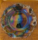 Vintage Carnival Glass Bowl Platter 10" Irridescent Blue Star