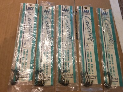 5 Packs Of Cascade Snelled Fishing Hooks In Size 1 & 1/0 | eBay