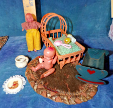 Vintage  Antique Dollhouse Doll House Lot 1920s Celluloid Baby Nursery Rm ME67