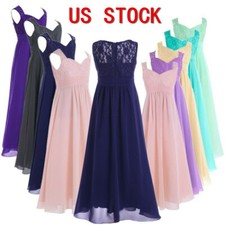 Kids Girls Floral Lace Chiffon Dresses Bridesmaid Flower Girl Dress Prom Gown
