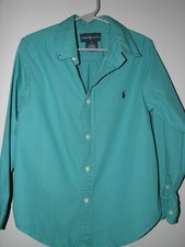 Polo Ralph Lauren Boys 5 solid green Long Sleeve Shirt cotton