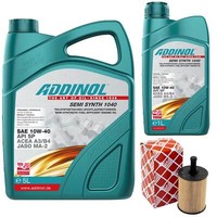 MotoröL Set Addinol 10W-40 Semi Synth 6 Liter + ÖLfilter FüR Audi Seat VW Golf