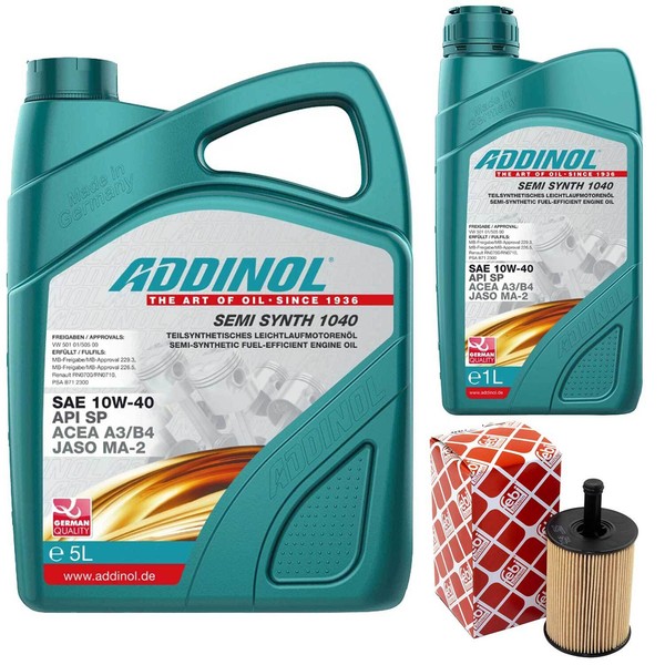 MotoröL Set Addinol 10W-40 Semi Synth 6 Liter + ÖLfilter FüR Audi Seat VW Golf-image