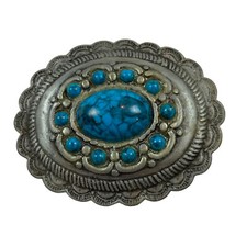 Vintage Silver Tone Faux Turquoise Removable Belt Buckle 2.75" x 2.25" Unisex