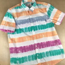 Chubbies Mens Large Friday Shirt Button Up Short Sleeve Multi Color Stripes