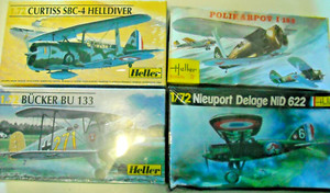 4 Heller Biplane kits Polikarpov  Nieuport-Delage Curtiss Bucker NIB 1:72 scale