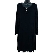 Exclusively Misook knit black midi dress pearl button women's size S