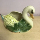 Vintage Boho Style Swan Ceramic Planter USA HULL Floral Colorful Large Planter