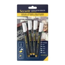 Securit BL-SMA100-V4-WHI 1mm Original Liquid Chalk Marker Pen, White - Pack of 4