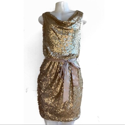 xscape gold sequin dress Xscape Women's Long Glitter Metallic Off the Shoulder Ruffle Gown, 4