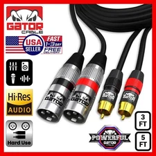 Dual 2-XLR Male to Dual 2-RCA Male Cable Patch Splitter Shielded Audio Stereo HD